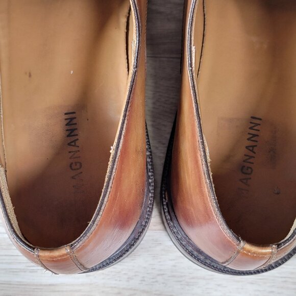 Magnanni Monk Strap Shoes Mens Size 8.5 M Chestnut Brown Leather Cap Toe Dress - Picture 5 of 9